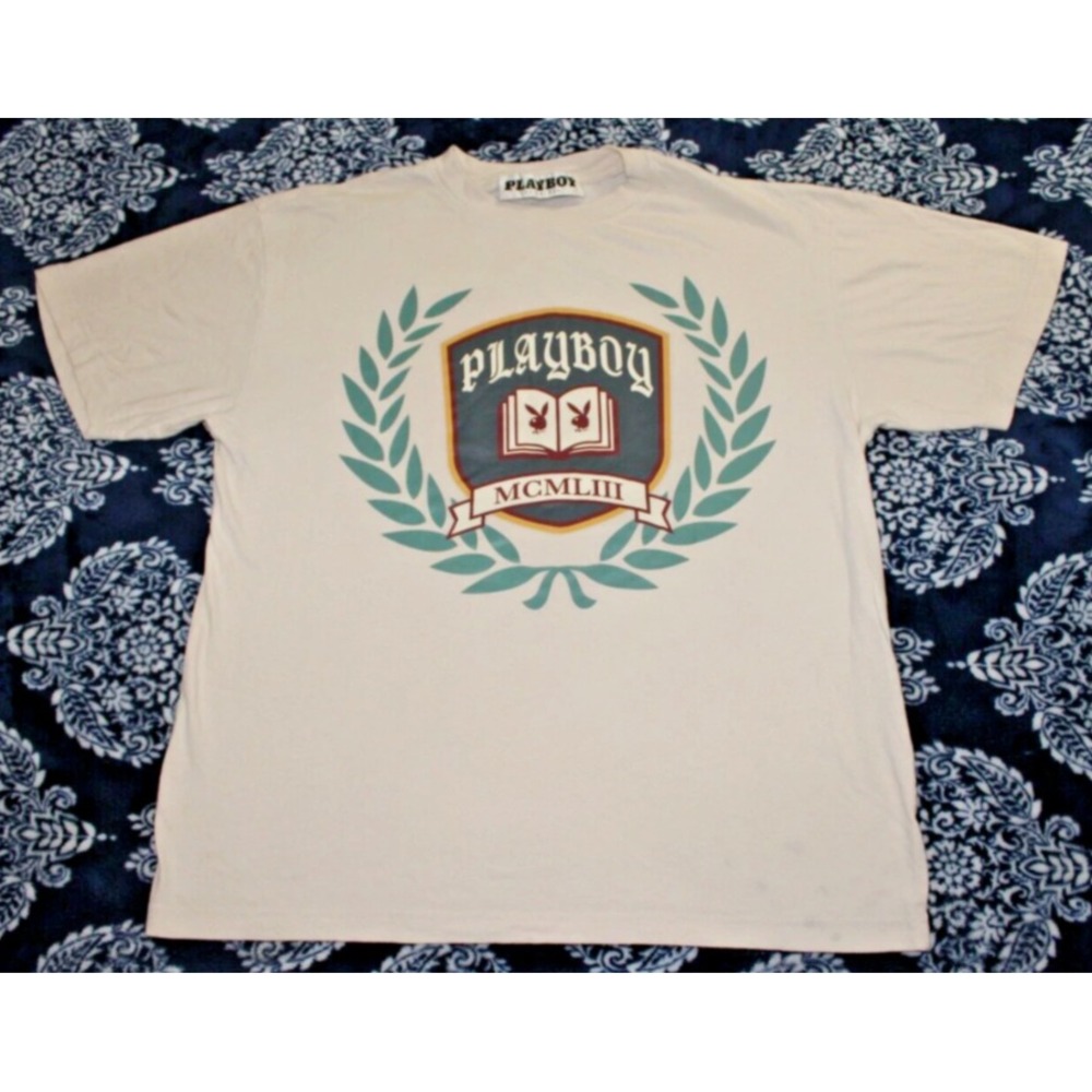 Playboy by Pacsun Men T-Shirt MEDIUM PB University Graphic Short Sleeve Tee